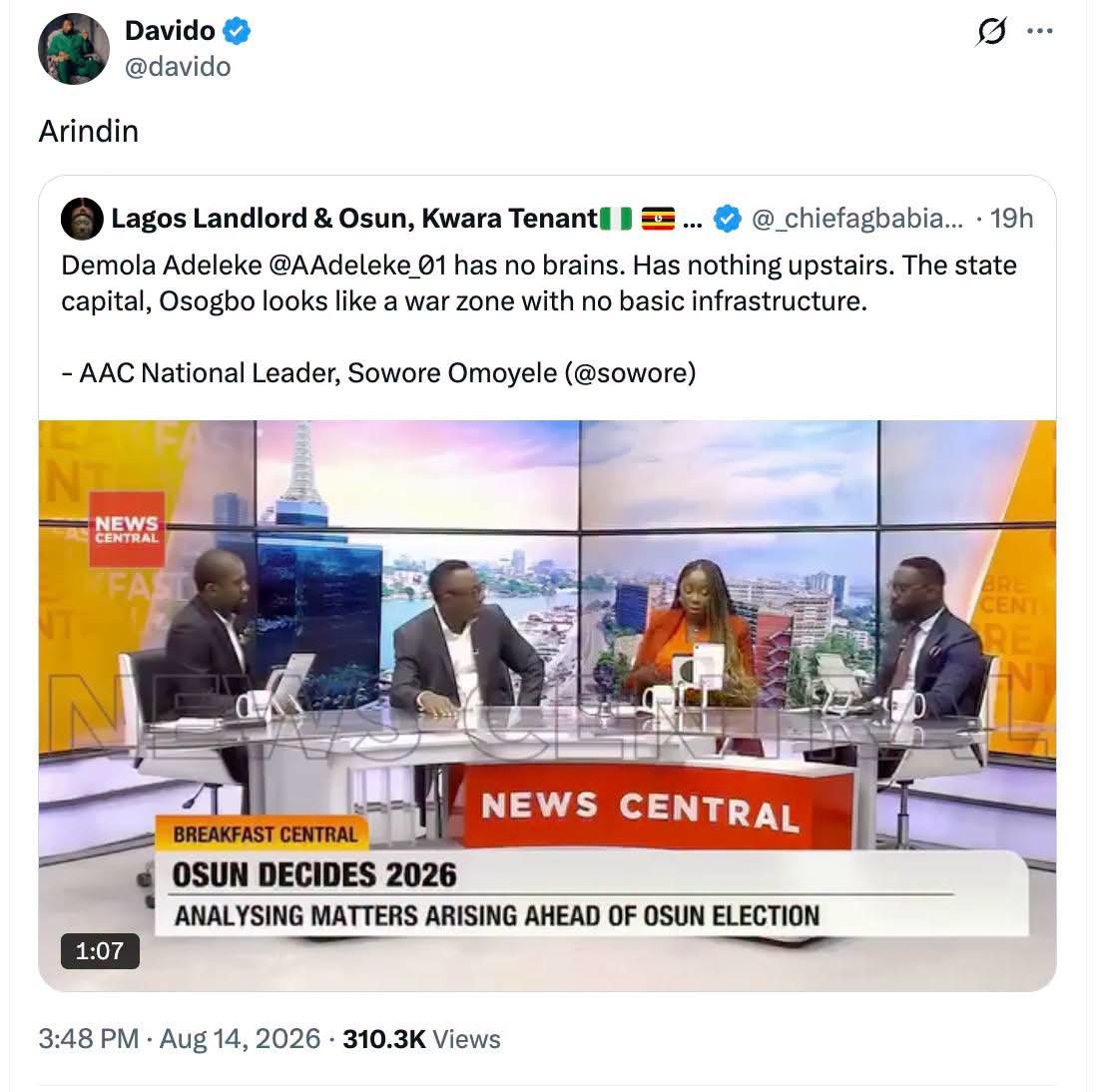 Sowore Vs Davido: Sowore Fires Back At Davido Over 'Arindin' Comment
