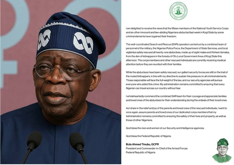 Tinubu Announces Rescue of 21 Abducted Nigerians in Kogi
